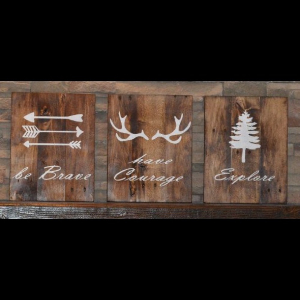 Set of 3 Reclaimed Woodland Wall Art